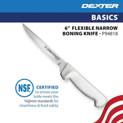 Dexter Basics 8" Flexible Fillet Knife, Stainless Blade, White Handle | Flexible high-carbon stainless steel blade follows bones for clean fillets. Designed for fish and seafood prep work.