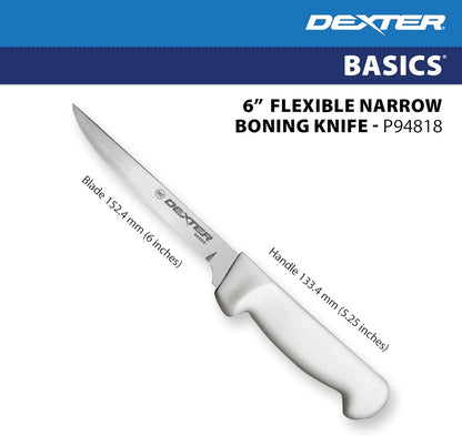 Dexter Basics 8" Flexible Fillet Knife, Stainless Blade, White Handle | Flexible high-carbon stainless steel blade follows bones for clean fillets. Designed for fish and seafood prep work.