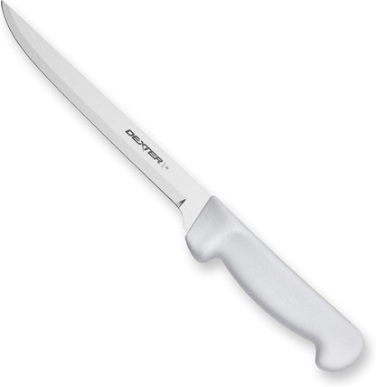 Dexter Basics 8" Flexible Fillet Knife, Stainless Blade, White Handle | Flexible high-carbon stainless steel blade follows bones for clean fillets. Designed for fish and seafood prep work.