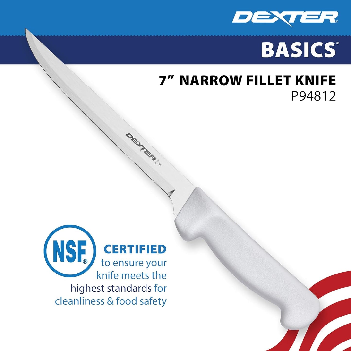 Dexter Basics 8" Flexible Fillet Knife, Stainless Blade, White Handle | Flexible high-carbon stainless steel blade follows bones for clean fillets. Designed for fish and seafood prep work.