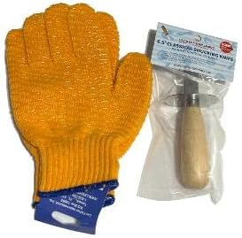 Oyster Shucking Knife Kit Stainless Steel Oyster Knife With Glove Kit Tools Perfect for Oyster Shucking (1 Oyster Opener + 1 Pairs rubber coated Gloves size Small)