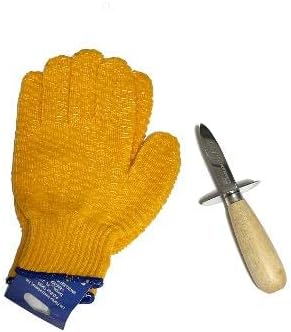 Oyster Shucking Knife Kit Stainless Steel Oyster Knife With Glove Kit Tools Perfect for Oyster Shucking (1 Oyster Opener + 1 Pairs rubber coated Gloves size Small)