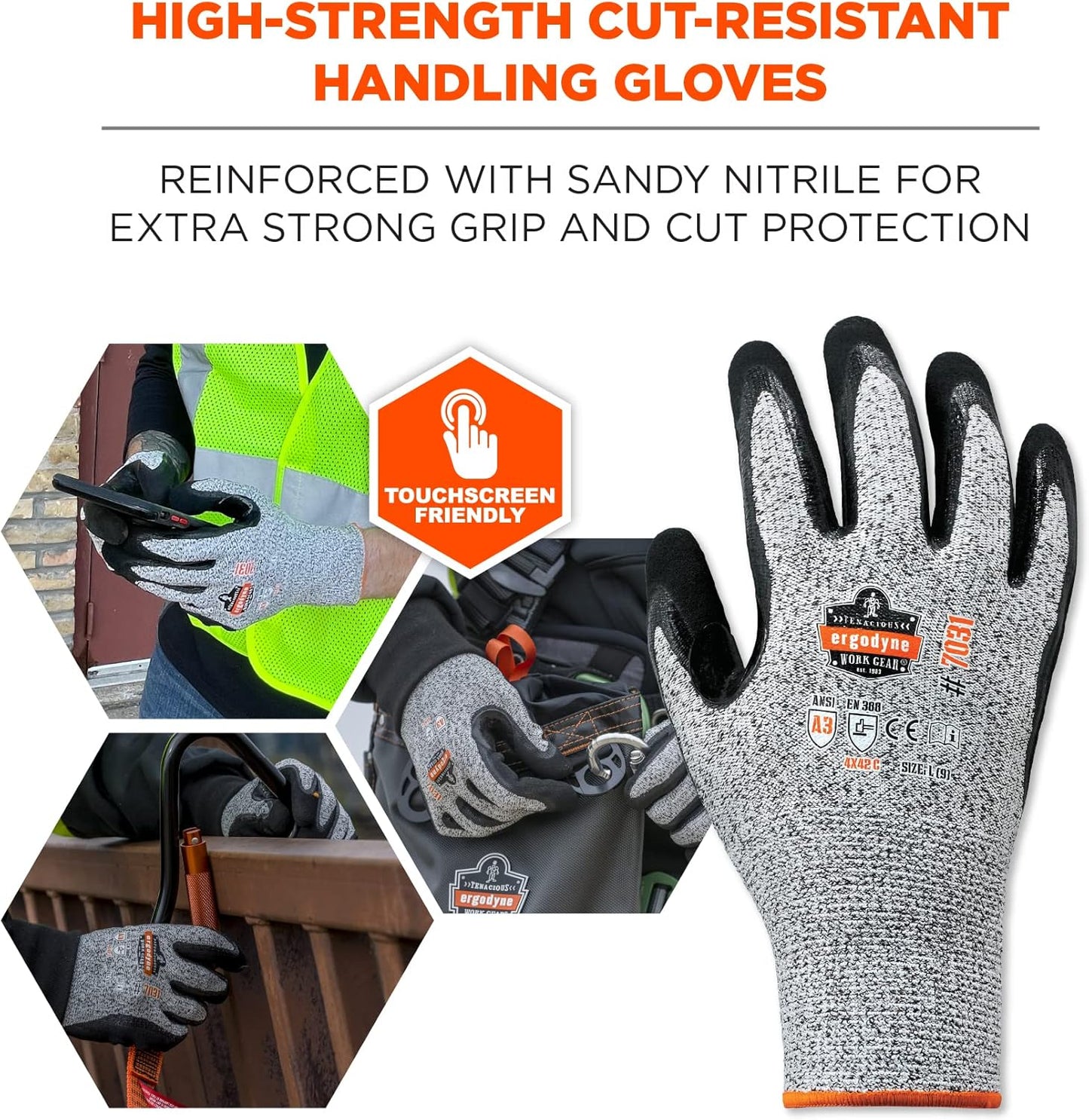 Nitrile Coated Work Gloves, Cut Resistant Level A3, Grip For Wet or Dry Enviroments, ProFlex