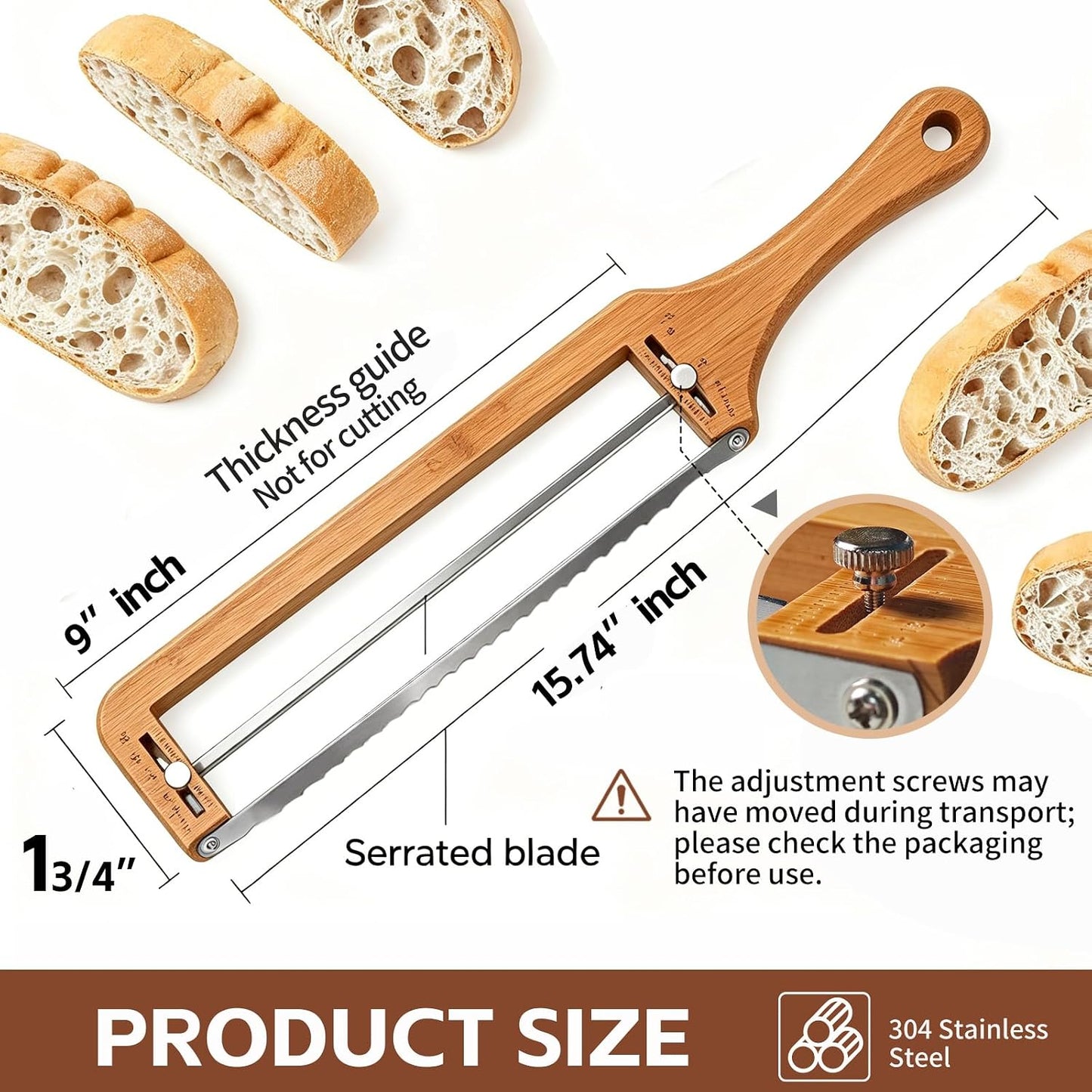 Household Bread Slicer, Adjustable Thickness | Sourdough Tool, Equipped With Serrated Bread Knife, Suitable For Handmade Bread, Buttered Bread, Gluten-Free Bread