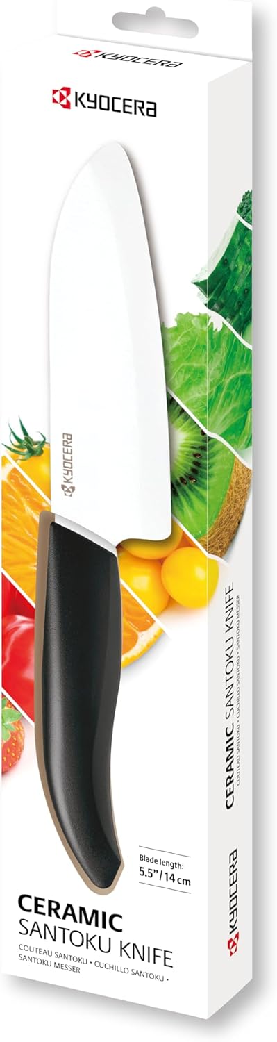 FK-140-WH Ceramic Santoku, Chef Knife for Your Cooking Needs, 5.5”, White | Revolution 5.5-Inch Santoku Knife: Ultra-Sharp Japanese Zirconia Blade for Precise Slicing, Dicing, and Mincing Tasks
