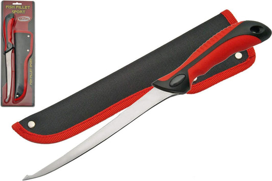 SZCO Fillet Knife 12.5 Inches - Red Fishing knife with ABS Handle, Stainless Steel Gauge Filet Blade & Sheath - Chef Knife for Cooking, Meat & Poultry Cutting - Perfect for Slicing Fish