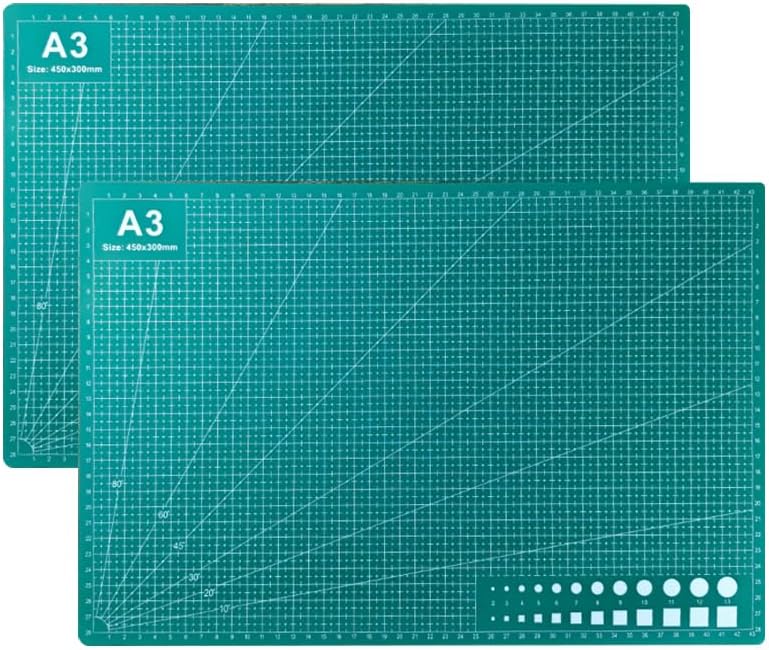 Cutting Mat Art Sewing Mat 17.7"L x 11.8"W Gridded Rotary Cut Board Double-sided for Crafts Hobby Project Sewing Fabric (2, Green, A3:17.7"L x 11.8"W)