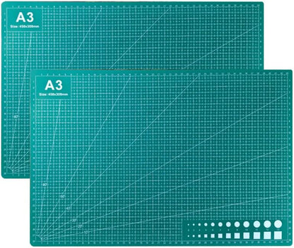 Cutting Mat Art Sewing Mat 17.7"L x 11.8"W Gridded Rotary Cut Board Double-sided for Crafts Hobby Project Sewing Fabric (2, Green, A3:17.7"L x 11.8"W)