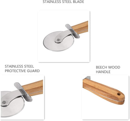Kitchen Pizza Wheel with Sharp Blade And Beech Wood Handle For Cutting Pizza,Crusts,Pies and More,Built In Finger Guard for Safety and Comfort Grip to Protect Fingers