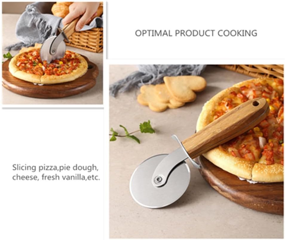 Kitchen Pizza Wheel with Sharp Blade And Beech Wood Handle For Cutting Pizza,Crusts,Pies and More,Built In Finger Guard for Safety and Comfort Grip to Protect Fingers