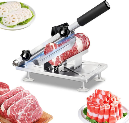 Manual Frozen Meat Slicer, Upgraded Stainless Steel Meat Cutter with Adjustable Thickness Control, Home Food Slicing Machine Built-in Safety Guard, Non-Slip Base for Hot Pot BBQ Sandwiches Pizza