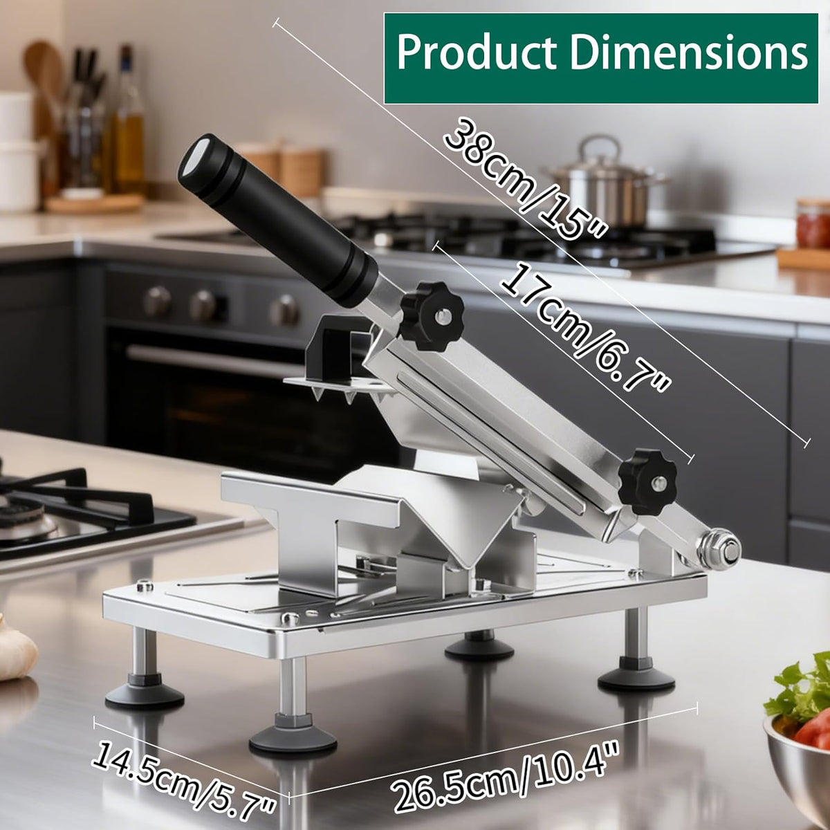 Manual Frozen Meat Slicer, Upgraded Stainless Steel Meat Cutter with Adjustable Thickness Control, Home Food Slicing Machine Built-in Safety Guard, Non-Slip Base for Hot Pot BBQ Sandwiches Pizza