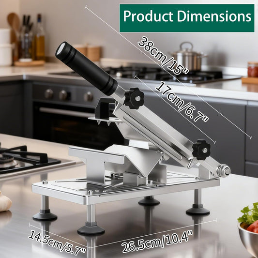 Manual Frozen Meat Slicer, Upgraded Stainless Steel Meat Cutter with Adjustable Thickness Control, Home Food Slicing Machine Built-in Safety Guard, Non-Slip Base for Hot Pot BBQ Sandwiches Pizza