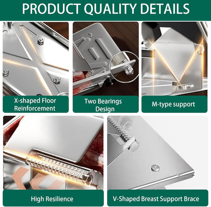 Manual Frozen Meat Slicer, Upgraded Stainless Steel Meat Cutter with Adjustable Thickness Control, Home Food Slicing Machine Built-in Safety Guard, Non-Slip Base for Hot Pot BBQ Sandwiches Pizza