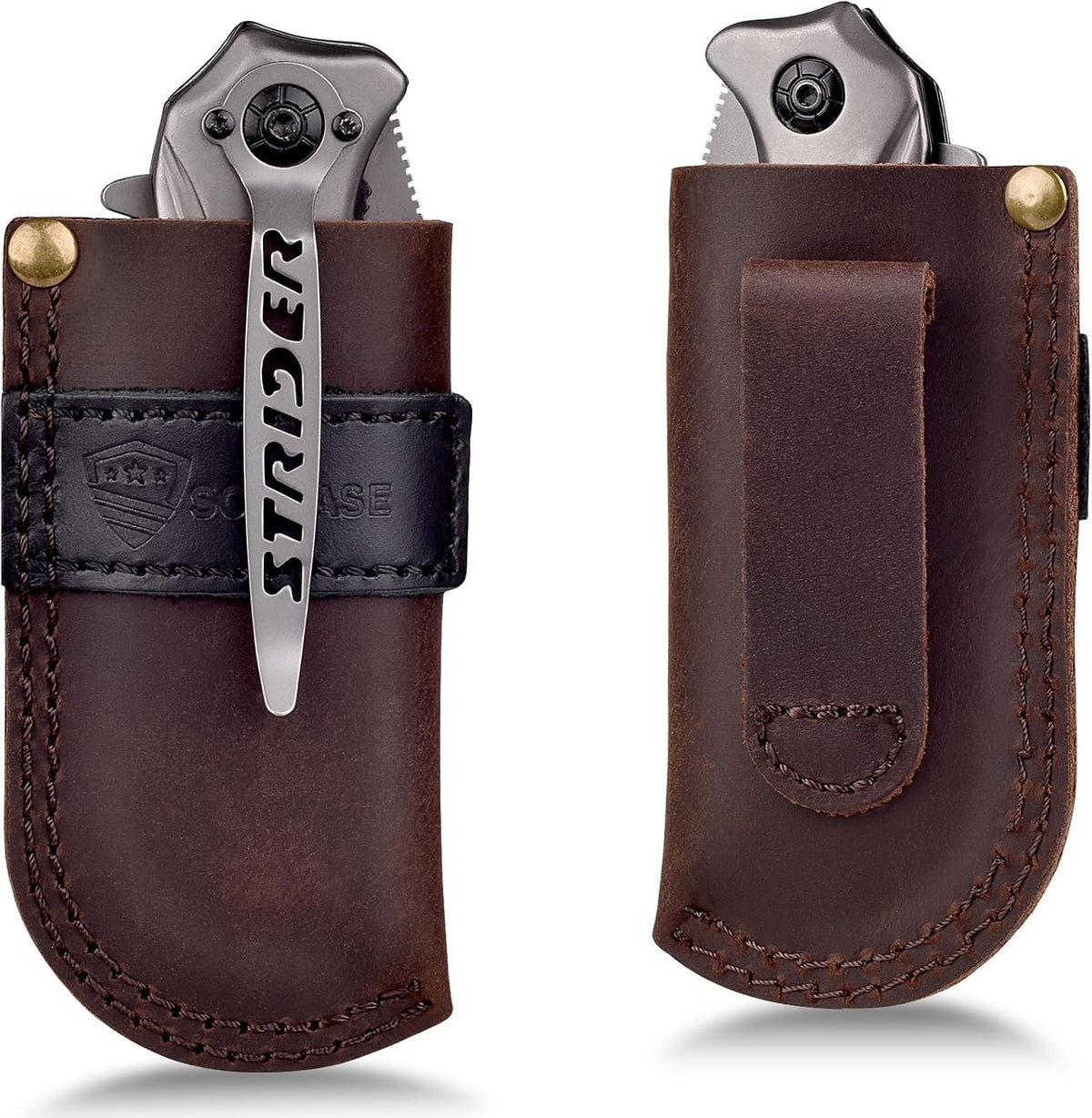 Leather Knife Sheath Belt Series - Durable, Well Made, Nice Leather, Easy and Quick Access to the Knife, Suitable for Most Folding Knives, Darkbrown