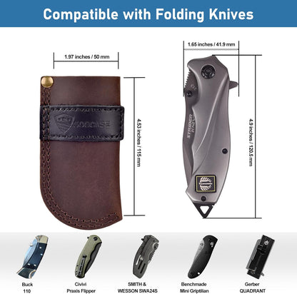 Leather Knife Sheath Belt Series - Durable, Well Made, Nice Leather, Easy and Quick Access to the Knife, Suitable for Most Folding Knives, Darkbrown