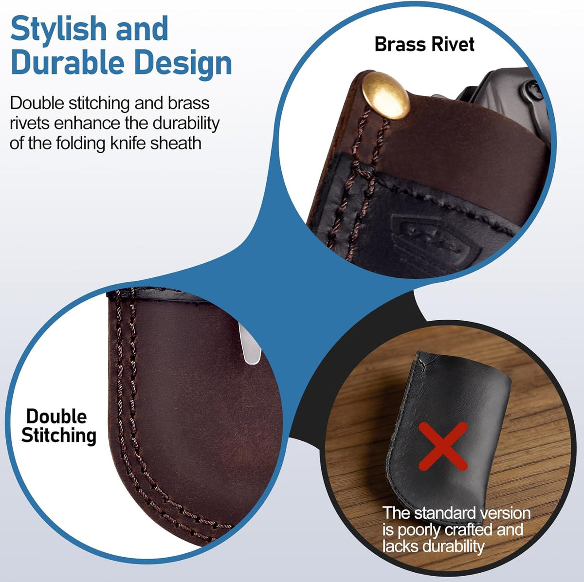 Leather Knife Sheath Belt Series - Durable, Well Made, Nice Leather, Easy and Quick Access to the Knife, Suitable for Most Folding Knives, Darkbrown
