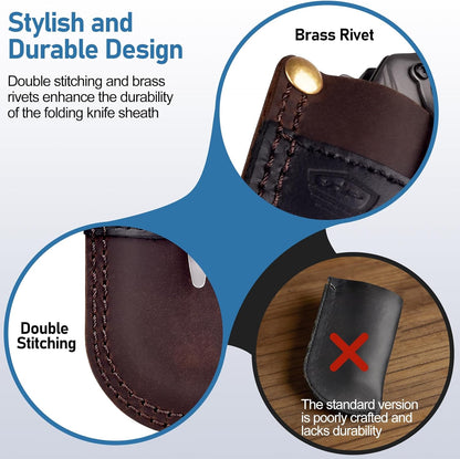 Leather Knife Sheath Belt Series - Durable, Well Made, Nice Leather, Easy and Quick Access to the Knife, Suitable for Most Folding Knives, Darkbrown