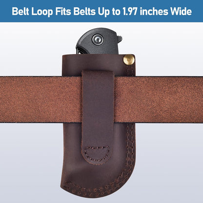 Leather Knife Sheath Belt Series - Durable, Well Made, Nice Leather, Easy and Quick Access to the Knife, Suitable for Most Folding Knives, Darkbrown