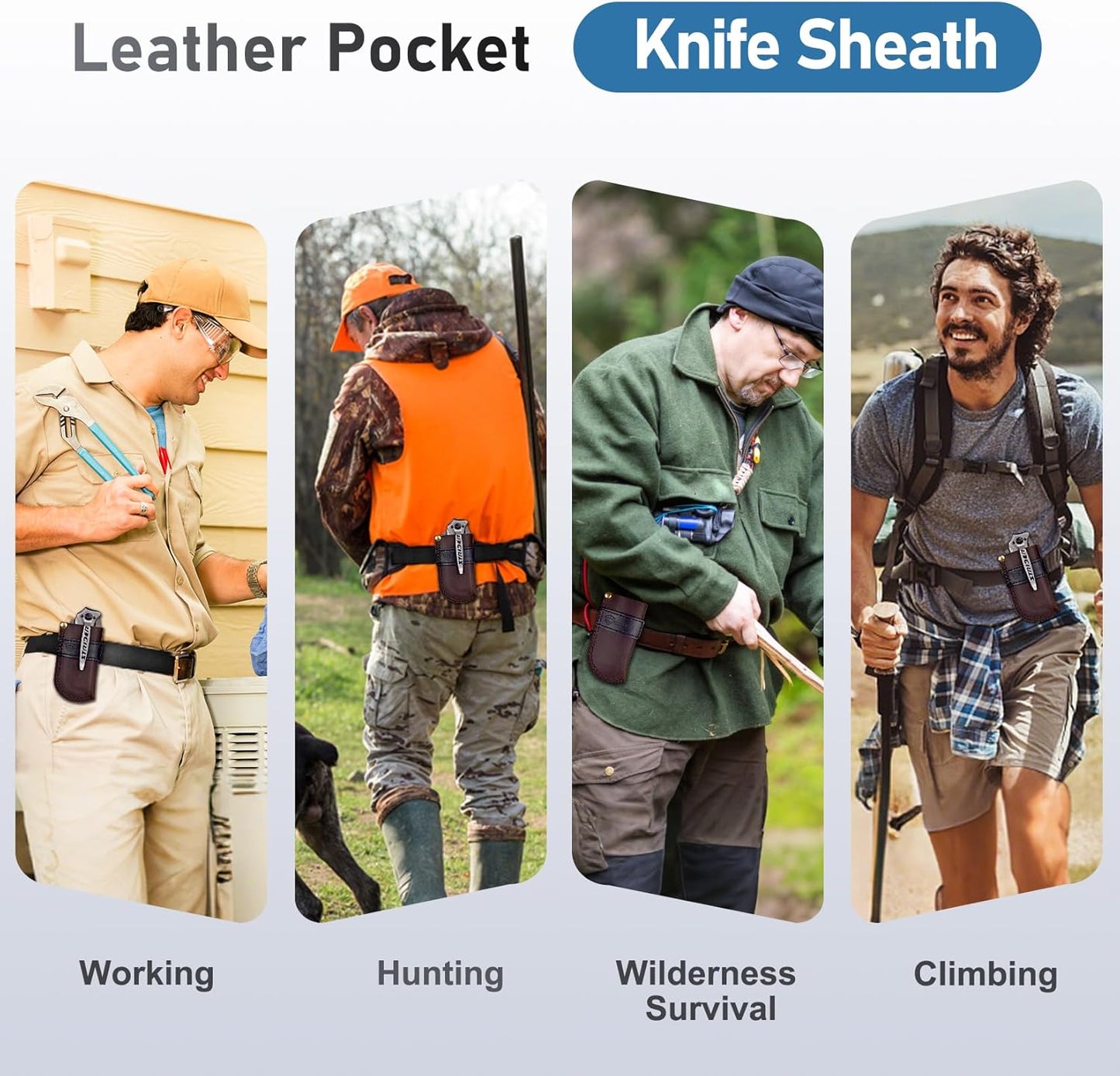 Leather Knife Sheath Belt Series - Durable, Well Made, Nice Leather, Easy and Quick Access to the Knife, Suitable for Most Folding Knives, Darkbrown