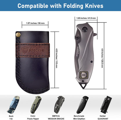Leather Knife Sheath Belt Series - Durable, Well Made, Nice Leather, Easy and Quick Access to the Knife, Suitable for Most Folding Knives, Darkbrown