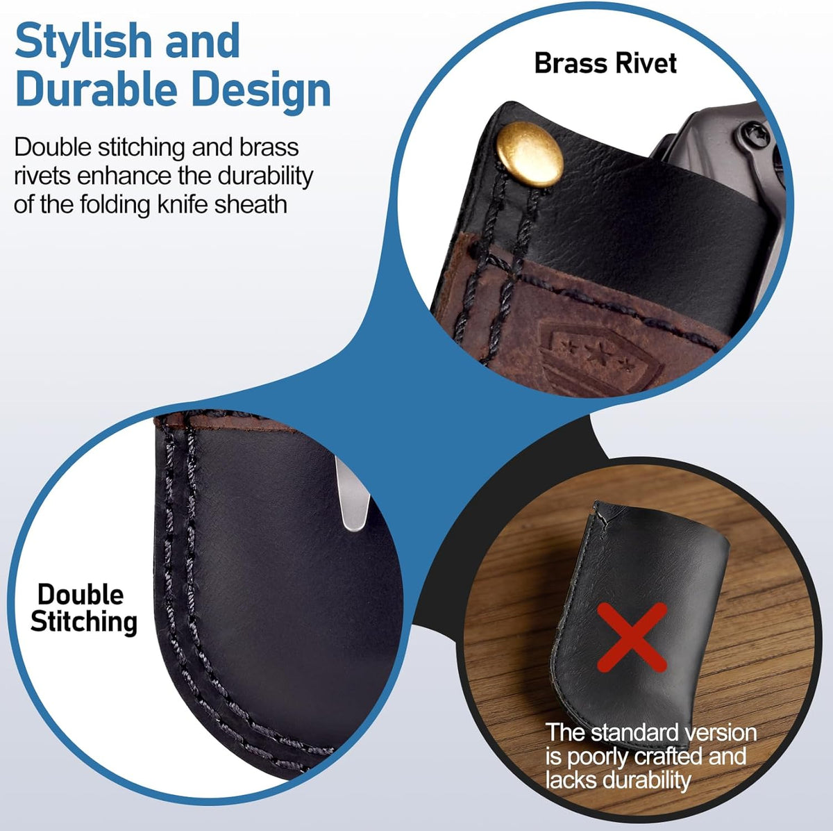 Leather Knife Sheath Belt Series - Durable, Well Made, Nice Leather, Easy and Quick Access to the Knife, Suitable for Most Folding Knives, Darkbrown