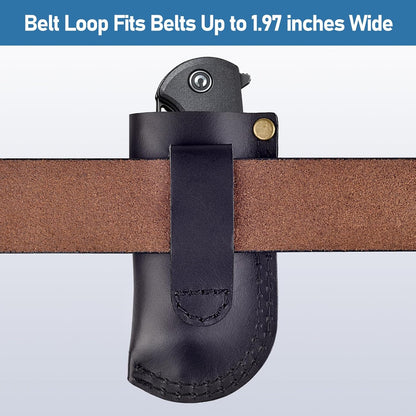 Leather Knife Sheath Belt Series - Durable, Well Made, Nice Leather, Easy and Quick Access to the Knife, Suitable for Most Folding Knives, Darkbrown