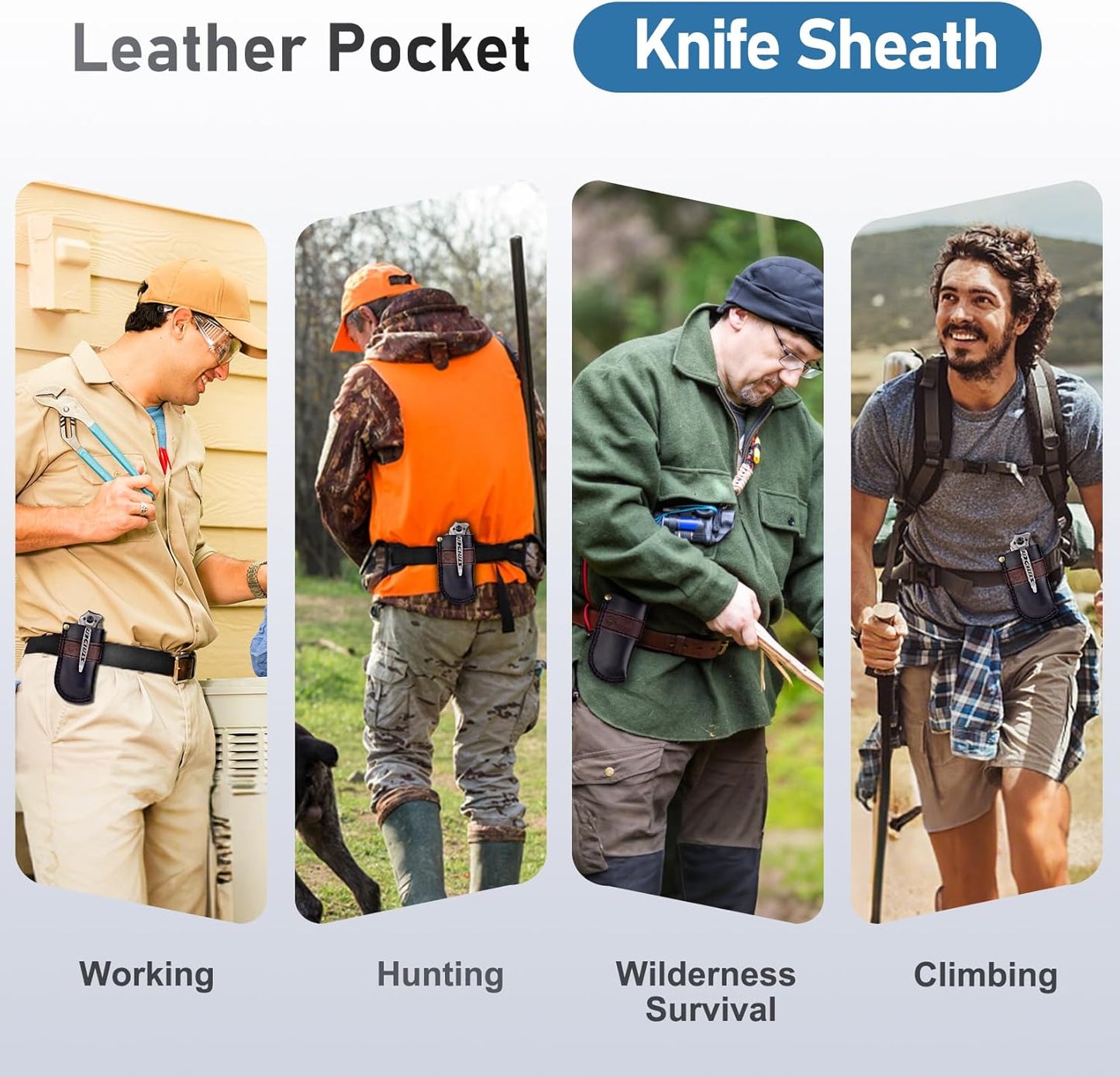 Leather Knife Sheath Belt Series - Durable, Well Made, Nice Leather, Easy and Quick Access to the Knife, Suitable for Most Folding Knives, Darkbrown