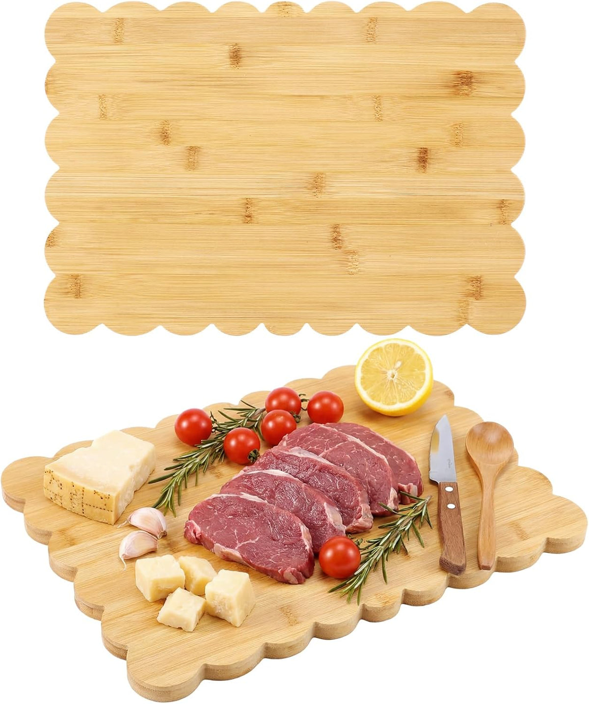 Scalloped Bamboo Cutting Board 15.7 x 11 inch Bamboo Charcuterie Cutting Board for Kitchen Laser Engraving DIY Housewarming Cheese Meat Fruit Bread Chopping Blocks
