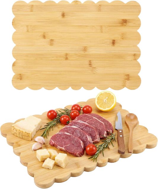 Scalloped Bamboo Cutting Board 15.7 x 11 inch Bamboo Charcuterie Cutting Board for Kitchen Laser Engraving DIY Housewarming Cheese Meat Fruit Bread Chopping Blocks