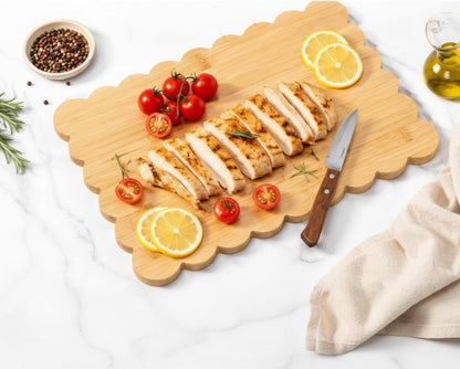Scalloped Bamboo Cutting Board 15.7 x 11 inch Bamboo Charcuterie Cutting Board for Kitchen Laser Engraving DIY Housewarming Cheese Meat Fruit Bread Chopping Blocks