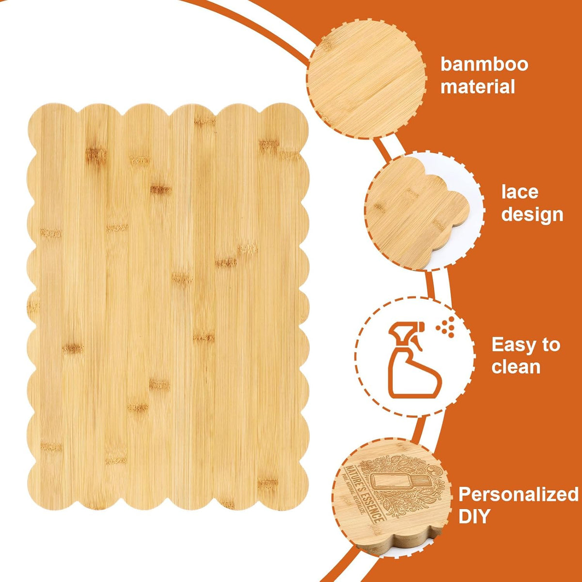 Scalloped Bamboo Cutting Board 15.7 x 11 inch Bamboo Charcuterie Cutting Board for Kitchen Laser Engraving DIY Housewarming Cheese Meat Fruit Bread Chopping Blocks