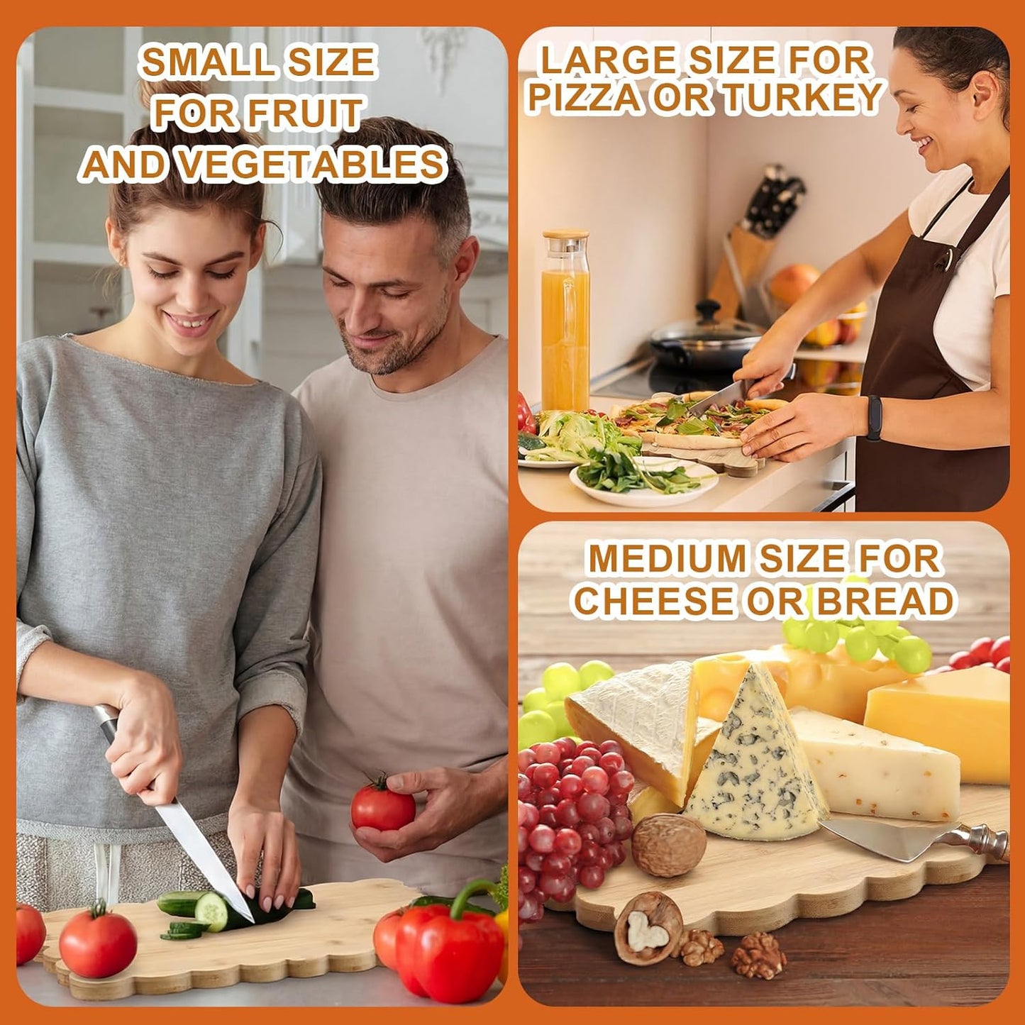 Scalloped Bamboo Cutting Board 15.7 x 11 inch Bamboo Charcuterie Cutting Board for Kitchen Laser Engraving DIY Housewarming Cheese Meat Fruit Bread Chopping Blocks