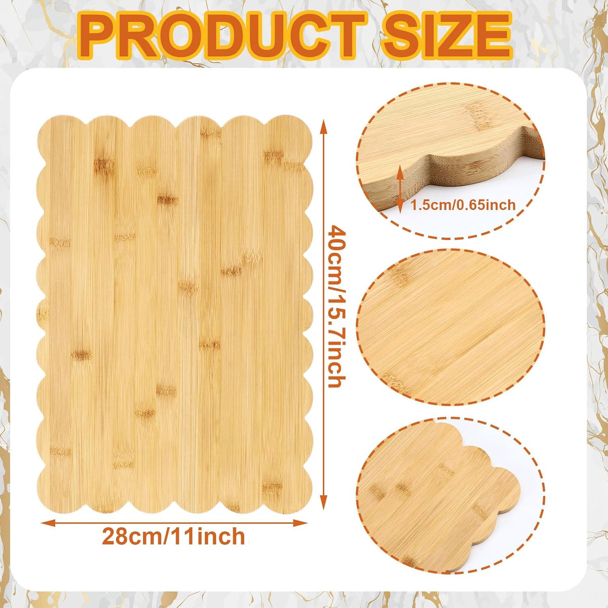 Scalloped Bamboo Cutting Board 15.7 x 11 inch Bamboo Charcuterie Cutting Board for Kitchen Laser Engraving DIY Housewarming Cheese Meat Fruit Bread Chopping Blocks