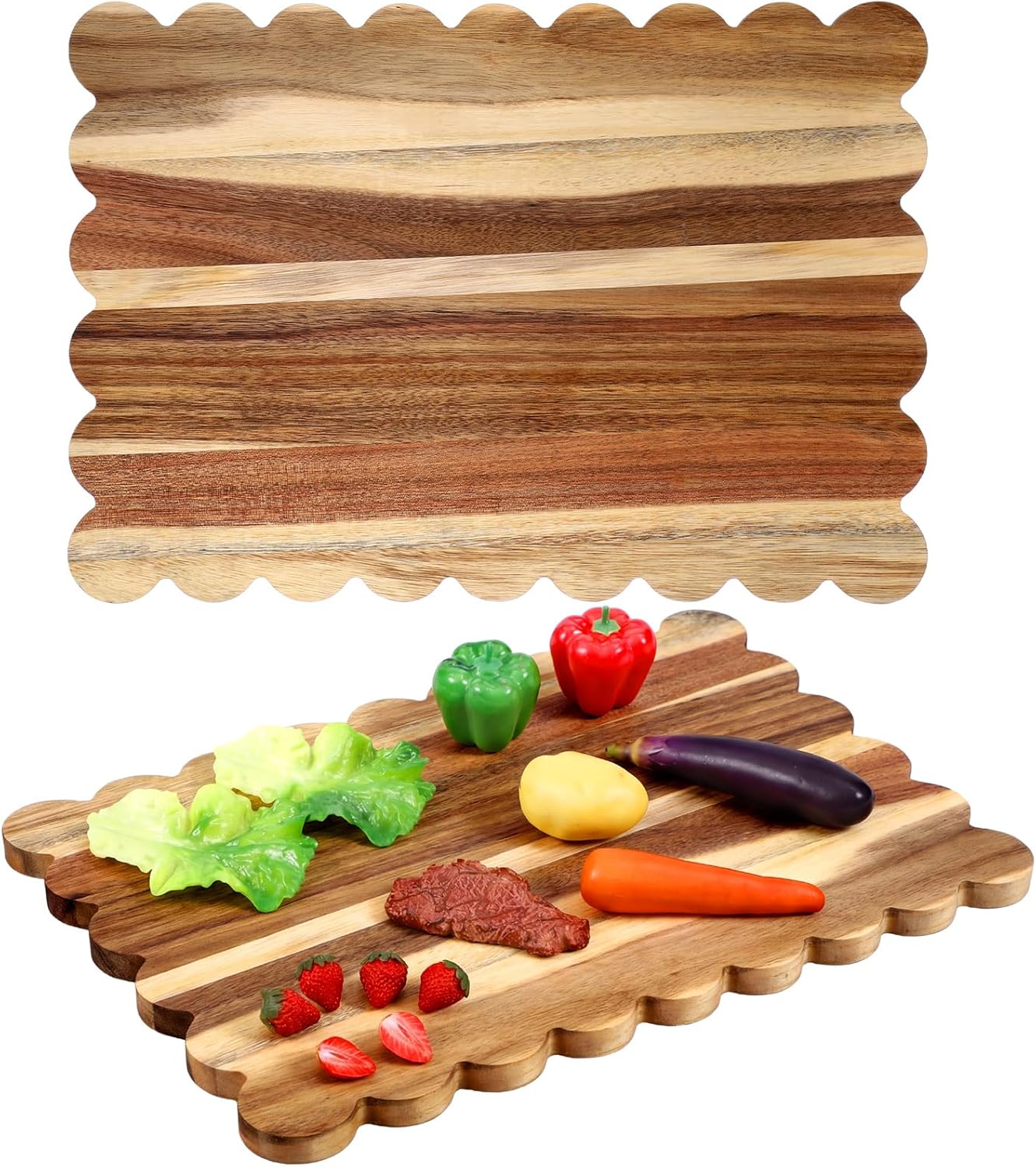 Scalloped Bamboo Cutting Board 15.7 x 11 inch Bamboo Charcuterie Cutting Board for Kitchen Laser Engraving DIY Housewarming Cheese Meat Fruit Bread Chopping Blocks