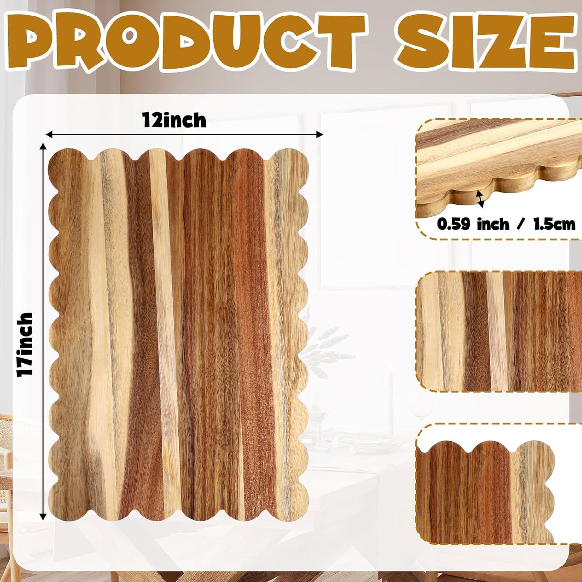 Scalloped Bamboo Cutting Board 15.7 x 11 inch Bamboo Charcuterie Cutting Board for Kitchen Laser Engraving DIY Housewarming Cheese Meat Fruit Bread Chopping Blocks