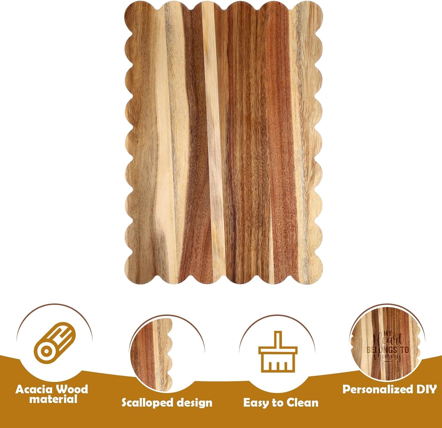 Scalloped Bamboo Cutting Board 15.7 x 11 inch Bamboo Charcuterie Cutting Board for Kitchen Laser Engraving DIY Housewarming Cheese Meat Fruit Bread Chopping Blocks