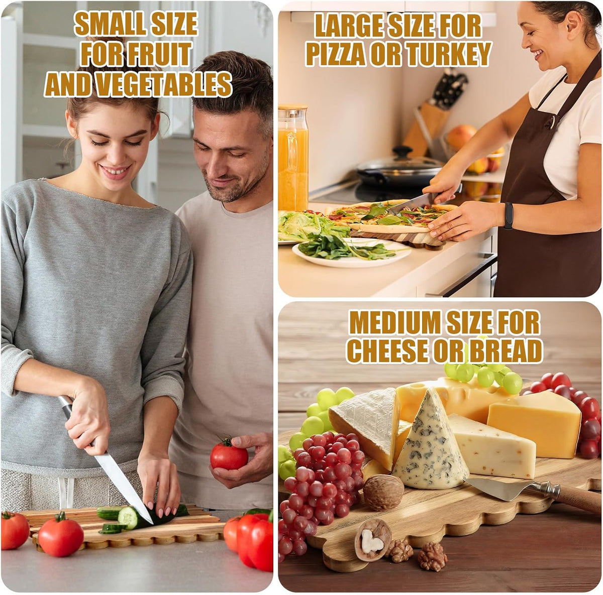 Scalloped Bamboo Cutting Board 15.7 x 11 inch Bamboo Charcuterie Cutting Board for Kitchen Laser Engraving DIY Housewarming Cheese Meat Fruit Bread Chopping Blocks