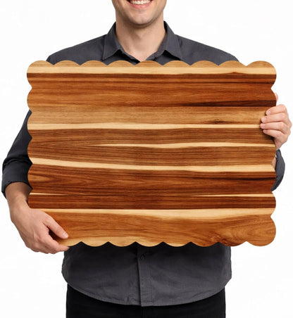 Scalloped Bamboo Cutting Board 15.7 x 11 inch Bamboo Charcuterie Cutting Board for Kitchen Laser Engraving DIY Housewarming Cheese Meat Fruit Bread Chopping Blocks