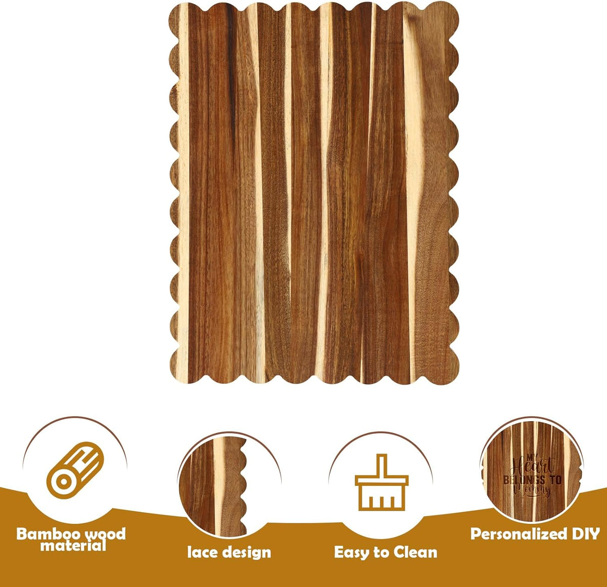 Scalloped Bamboo Cutting Board 15.7 x 11 inch Bamboo Charcuterie Cutting Board for Kitchen Laser Engraving DIY Housewarming Cheese Meat Fruit Bread Chopping Blocks