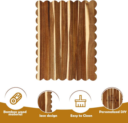 Scalloped Bamboo Cutting Board 15.7 x 11 inch Bamboo Charcuterie Cutting Board for Kitchen Laser Engraving DIY Housewarming Cheese Meat Fruit Bread Chopping Blocks