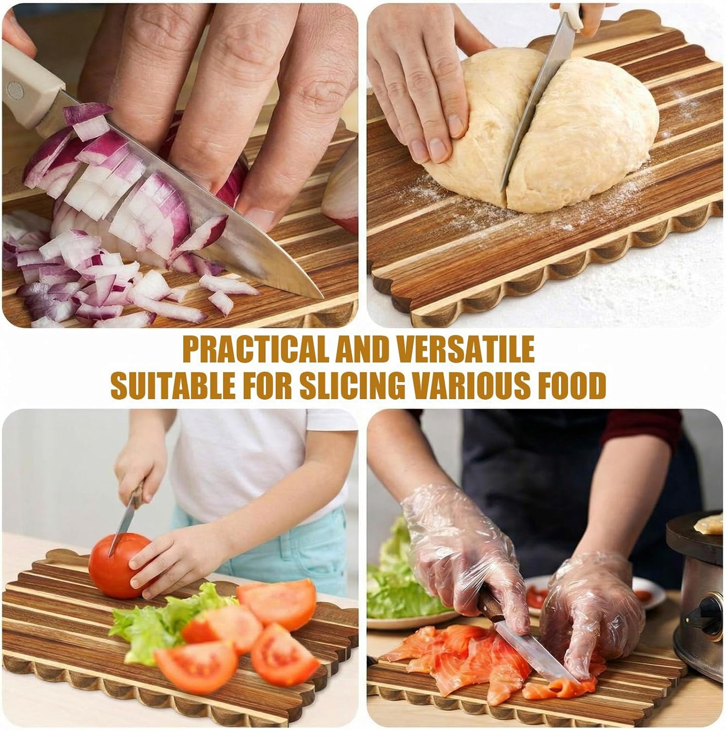 Scalloped Bamboo Cutting Board 15.7 x 11 inch Bamboo Charcuterie Cutting Board for Kitchen Laser Engraving DIY Housewarming Cheese Meat Fruit Bread Chopping Blocks
