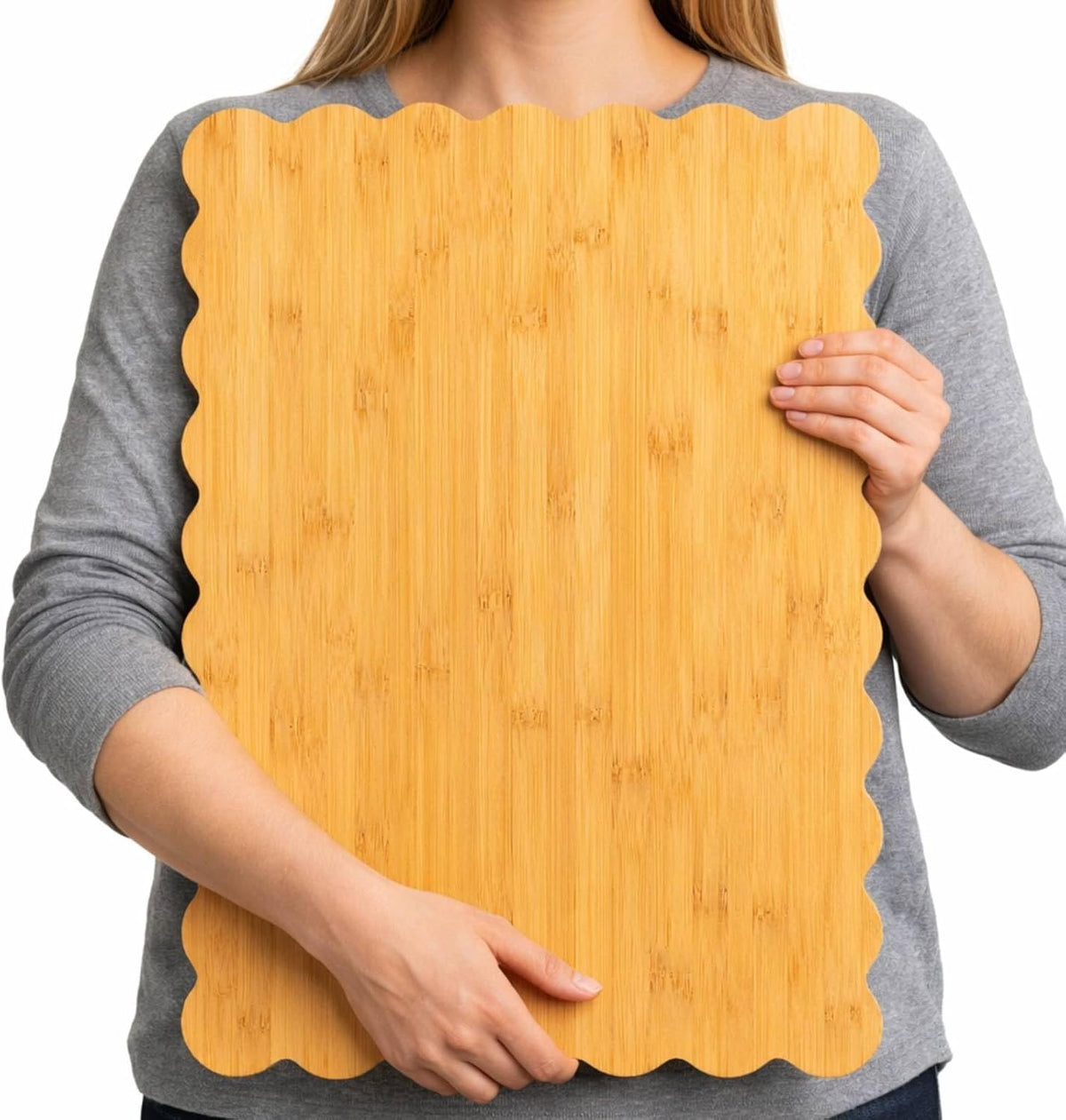 Scalloped Bamboo Cutting Board 15.7 x 11 inch Bamboo Charcuterie Cutting Board for Kitchen Laser Engraving DIY Housewarming Cheese Meat Fruit Bread Chopping Blocks