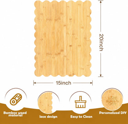 Scalloped Bamboo Cutting Board 15.7 x 11 inch Bamboo Charcuterie Cutting Board for Kitchen Laser Engraving DIY Housewarming Cheese Meat Fruit Bread Chopping Blocks