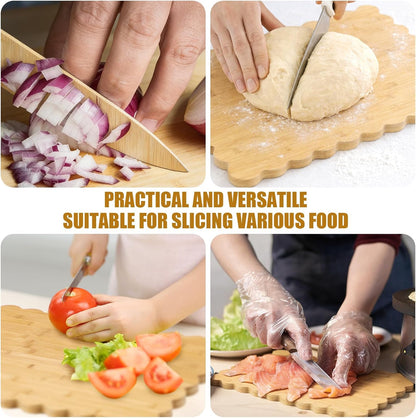 Scalloped Bamboo Cutting Board 15.7 x 11 inch Bamboo Charcuterie Cutting Board for Kitchen Laser Engraving DIY Housewarming Cheese Meat Fruit Bread Chopping Blocks