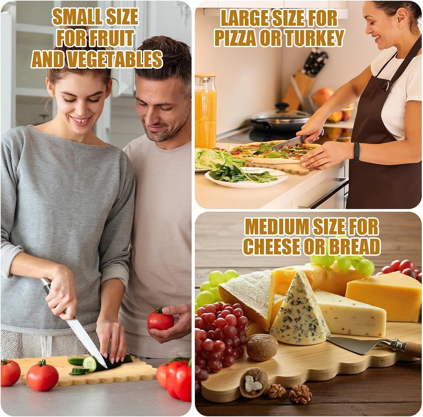 Scalloped Bamboo Cutting Board 15.7 x 11 inch Bamboo Charcuterie Cutting Board for Kitchen Laser Engraving DIY Housewarming Cheese Meat Fruit Bread Chopping Blocks