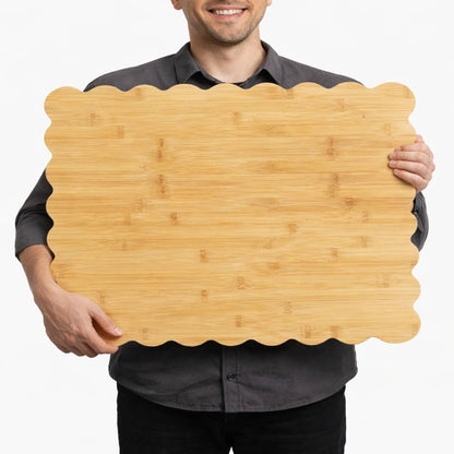 Scalloped Bamboo Cutting Board 15.7 x 11 inch Bamboo Charcuterie Cutting Board for Kitchen Laser Engraving DIY Housewarming Cheese Meat Fruit Bread Chopping Blocks