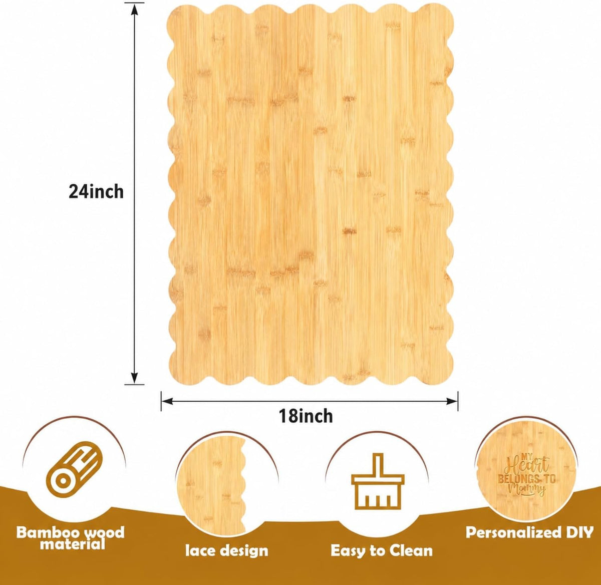 Scalloped Bamboo Cutting Board 15.7 x 11 inch Bamboo Charcuterie Cutting Board for Kitchen Laser Engraving DIY Housewarming Cheese Meat Fruit Bread Chopping Blocks