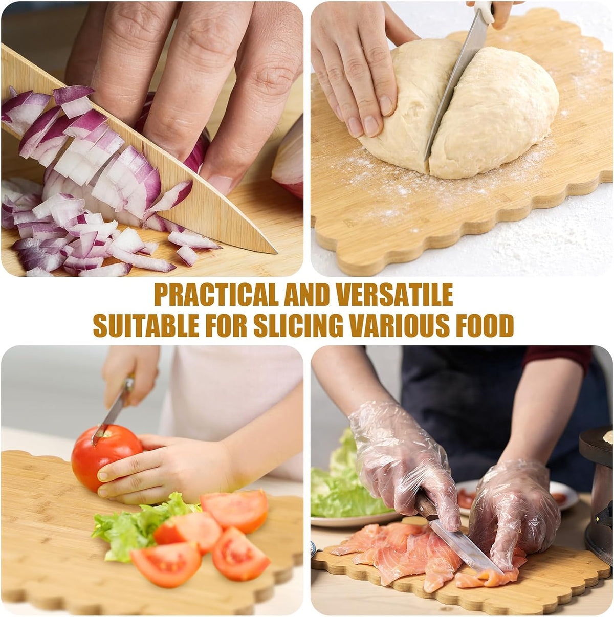 Scalloped Bamboo Cutting Board 15.7 x 11 inch Bamboo Charcuterie Cutting Board for Kitchen Laser Engraving DIY Housewarming Cheese Meat Fruit Bread Chopping Blocks