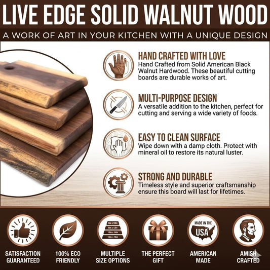 Live Edge Black Walnut Cutting Board – Amish Handmade in USA, One-of-a-Kind Charcuterie & Serving Board, Sustainably Harvested American Hardwood, 8"x12"| ArborDown